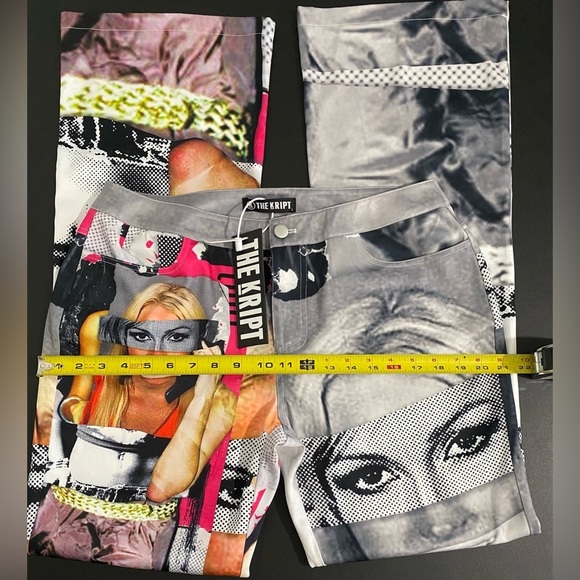 The Kript KRIPT Mugshot Flare Pants Silky New Patchwork Graphic Rare Baddie - Picture 12 of 15